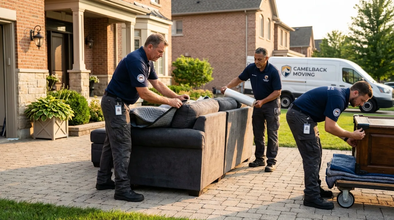 Large estate moving crew wrapping furniture in Fairport, NY